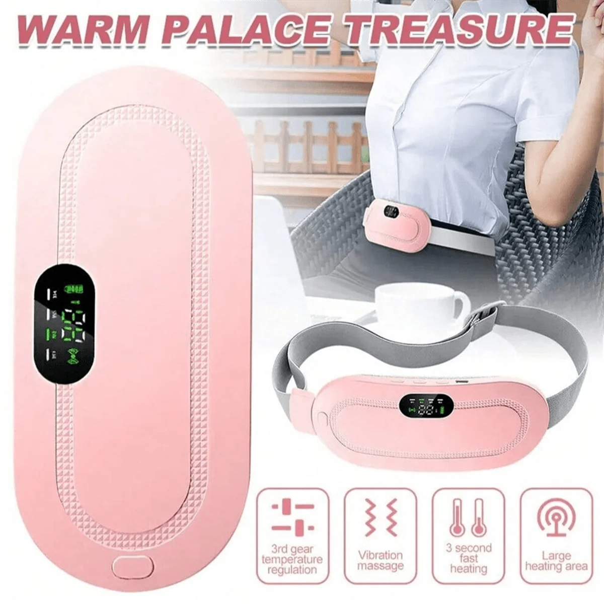 Electric Menstrual Spasm Massager Vibrator Heating Belt Suitable for Relieving Menstrual Discomfort, Keeping Waist and Heating